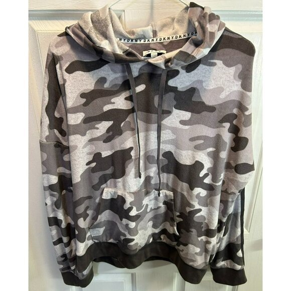 DKNY Gray And Black Camouflage Long Sleeve Hoodie Jacket Size XL Super Soft - Picture 1 of 5